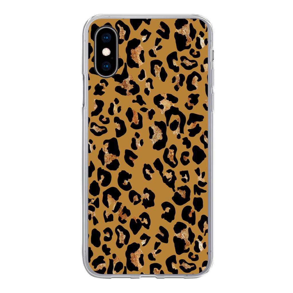 MuchoWow Handyhülle Schutzhülle Hülle für iPhone X Pantherdruck - Gelb - Gold Silikon Softcase Handy Hülle - Handyhülle