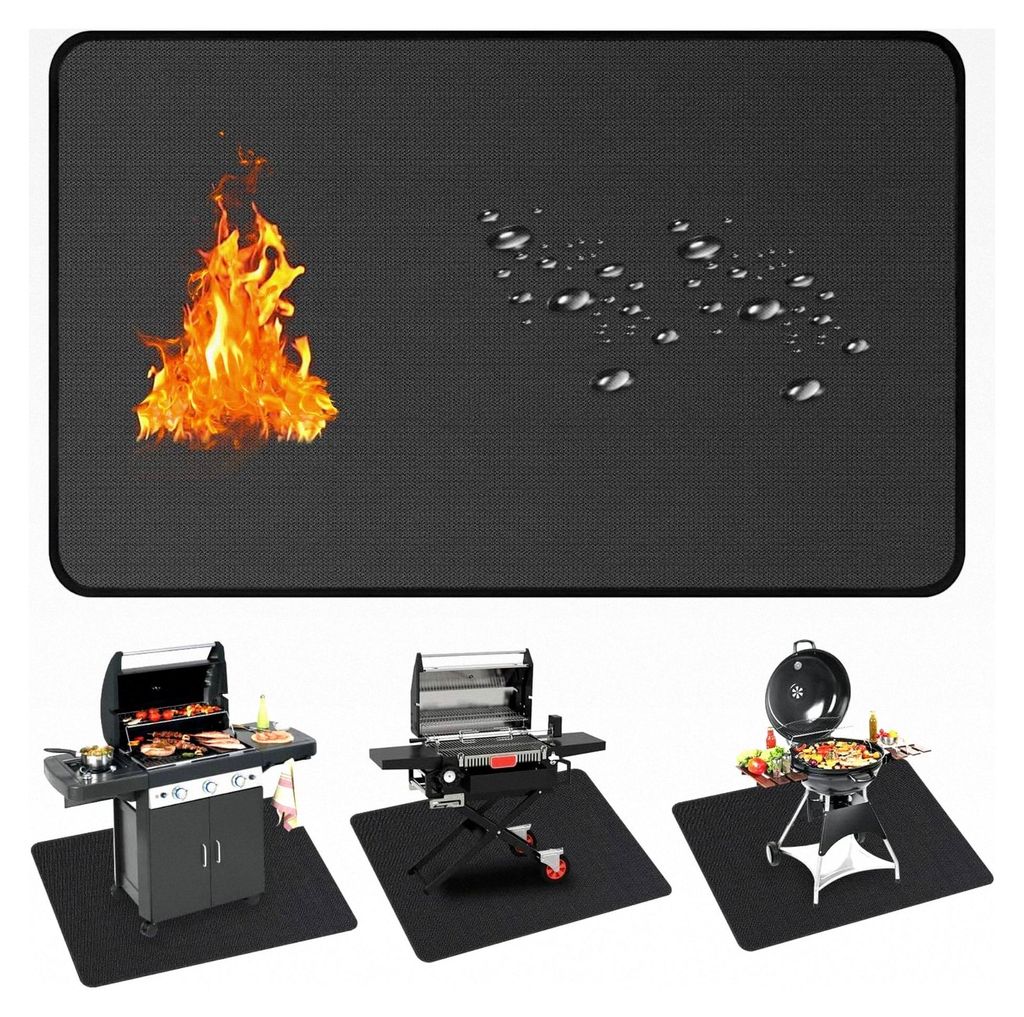 Grillmatte Bodenschutz, 132x193cm feuerfeste Unterlage für den Außengrill, Rasen, Terrasse