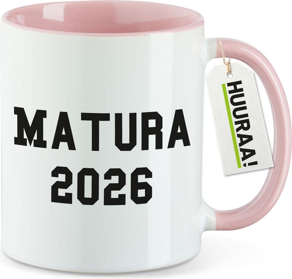 Huuraa Kaffeetasse Matura 2026 Abschluss Österreich / Schweiz 330ml Rosa Keramik Kaffeebecher Geschenkidee