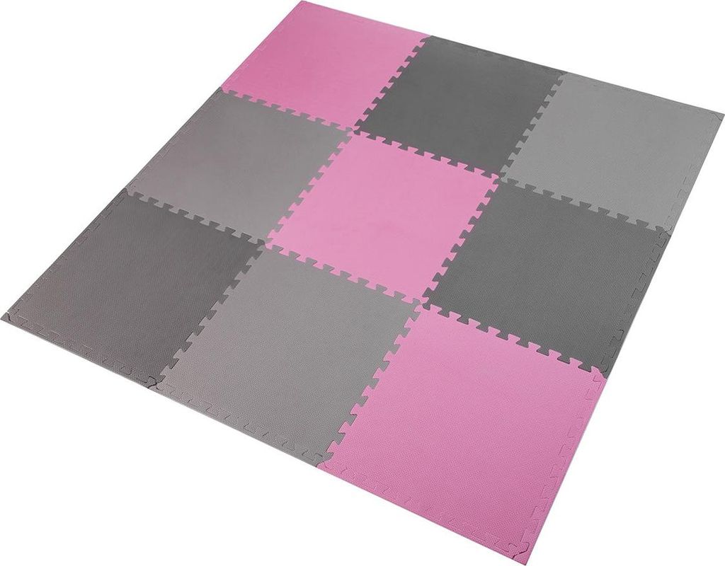 Puzzle-Schutzmatte, 60x60x1cm, 9-teiliges Set, Grau/Pink