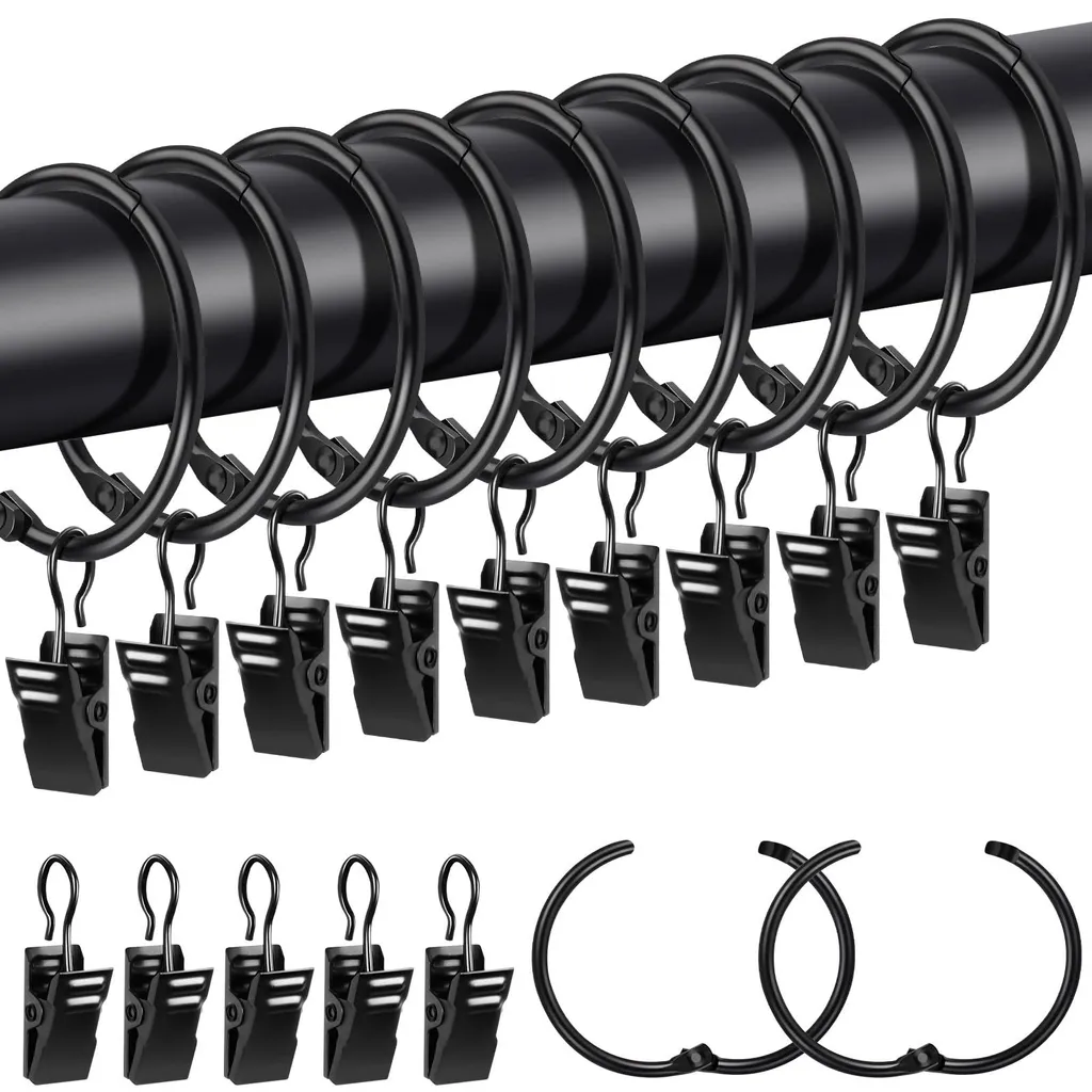 Anneaux Rideaux Noirs Ouvert avec Charnière 38mm Lot de 20 Pièces Métal