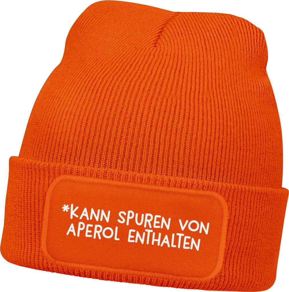 Damen Beanie Patch Strickmütze Wintermütze Spruch Lustig Kann Spuren von Spritz enthalten Geschenk Party Damenmütze Moonworks