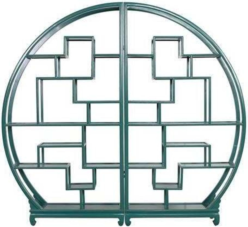 Fine Asianliving Chinesisches Bücherregal runder offener Schrank Teal B192xH176cm Chinesischer Schrank Chinesischer Hochzeitsschrank Orientalische...