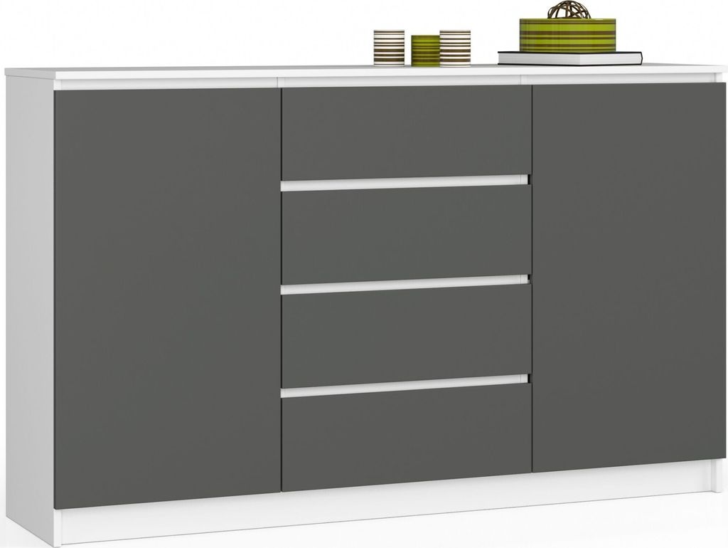Kommode AKORD K160 Weiß 160 cm 2 Türen 4 Schubladen 4 Produktbild 