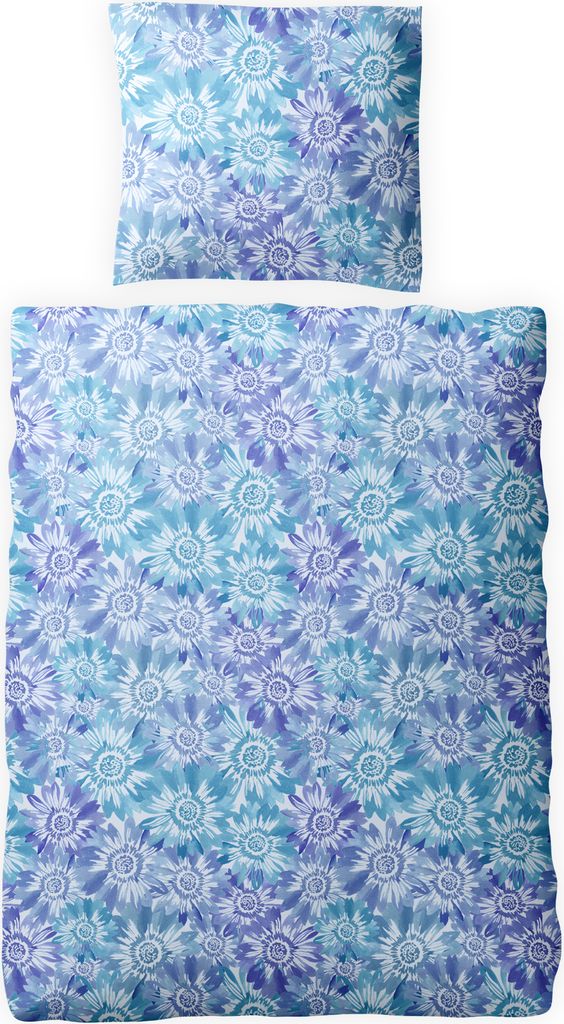 JACK Biber Bettwäsche 2 tlg. 135x200cm Blumen Mandala Blau Hellblau Weiß Reißverschluss