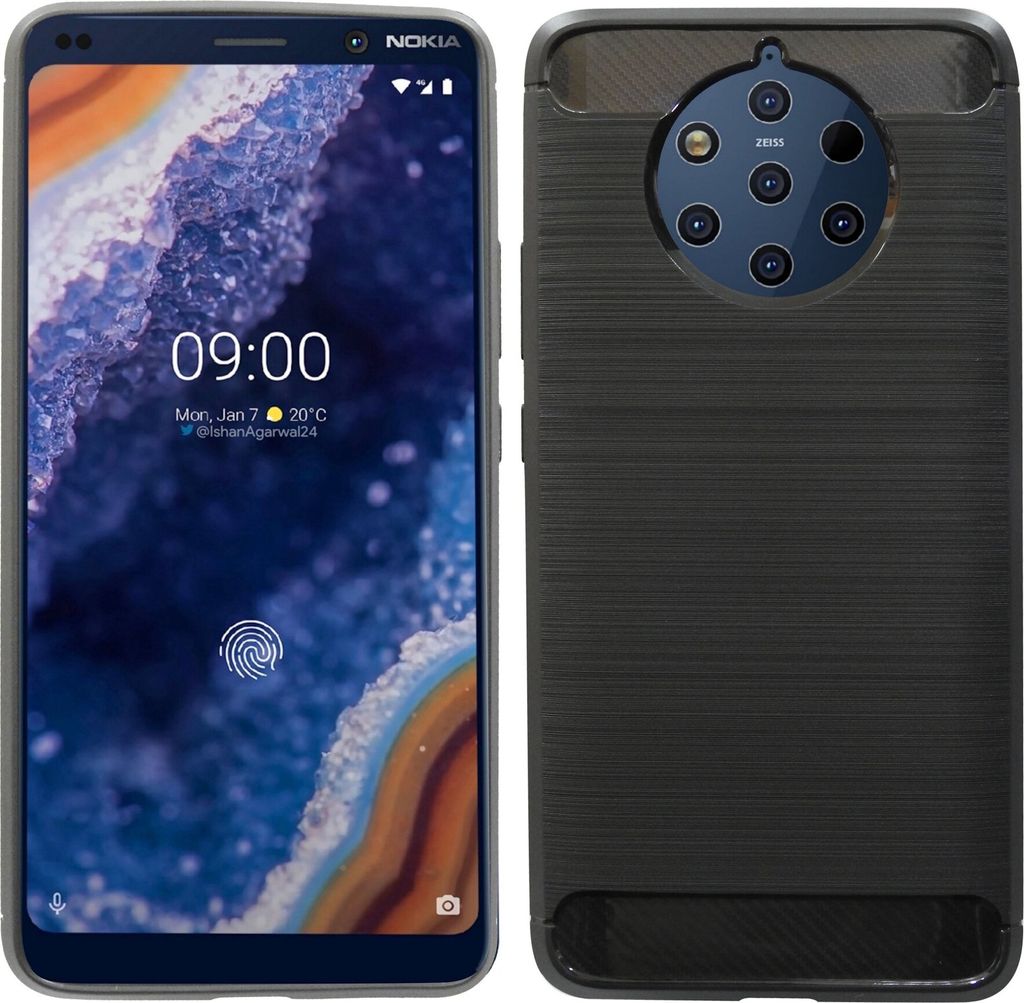 cofi1453 Silikon Hülle Carbon kompatibel mit NOKIA 9 PureView TPU Case Soft Handyhülle Cover Schutzhülle Schwarz