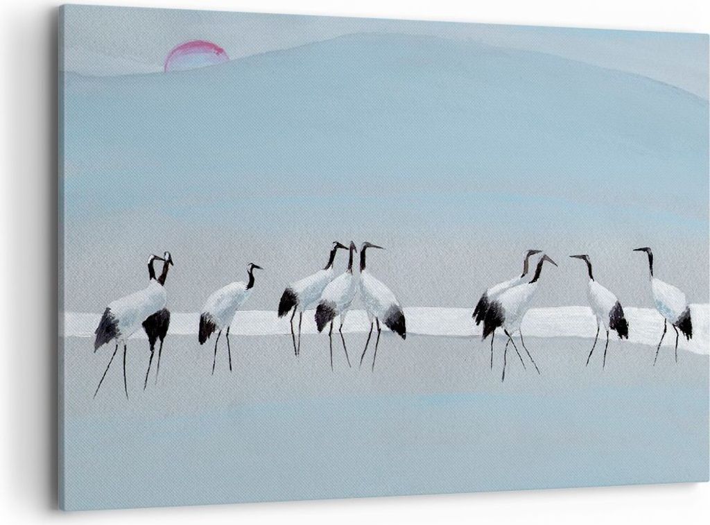 Bild auf Leinwand - Leinwandbild - Einteilig - Vögel Kraniche Natur - 100x70cm - Wand Bild - Wanddeko - Wandbilder - Leinwanddruck - Bilder - Wand...