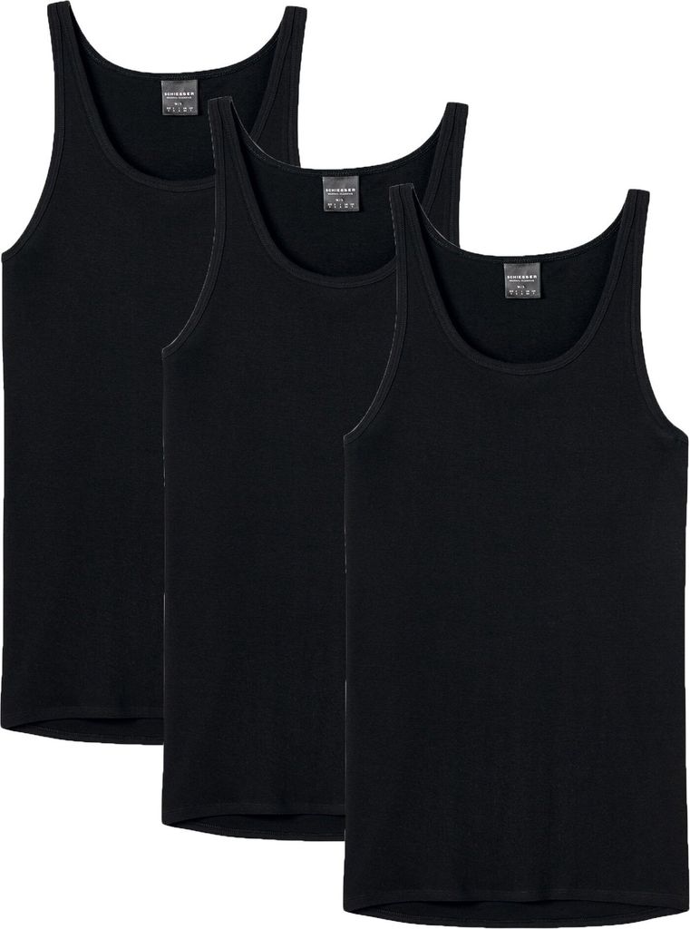 SCHIESSER Herren Unterhemd 3er Pack - Sport-Jacke, ohne Arm, Original Feinripp, einfarbig Schwarz S