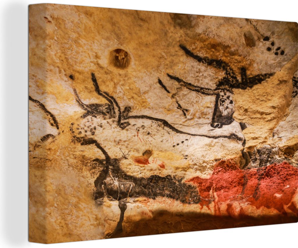 MuchoWow - Leinwandbilder - Die Höhle von Lascaux, eine prähistorische Höhle in Frankreich, Wandbild, Wanddeko Bilder Wohnzimmer, 60x40 cm