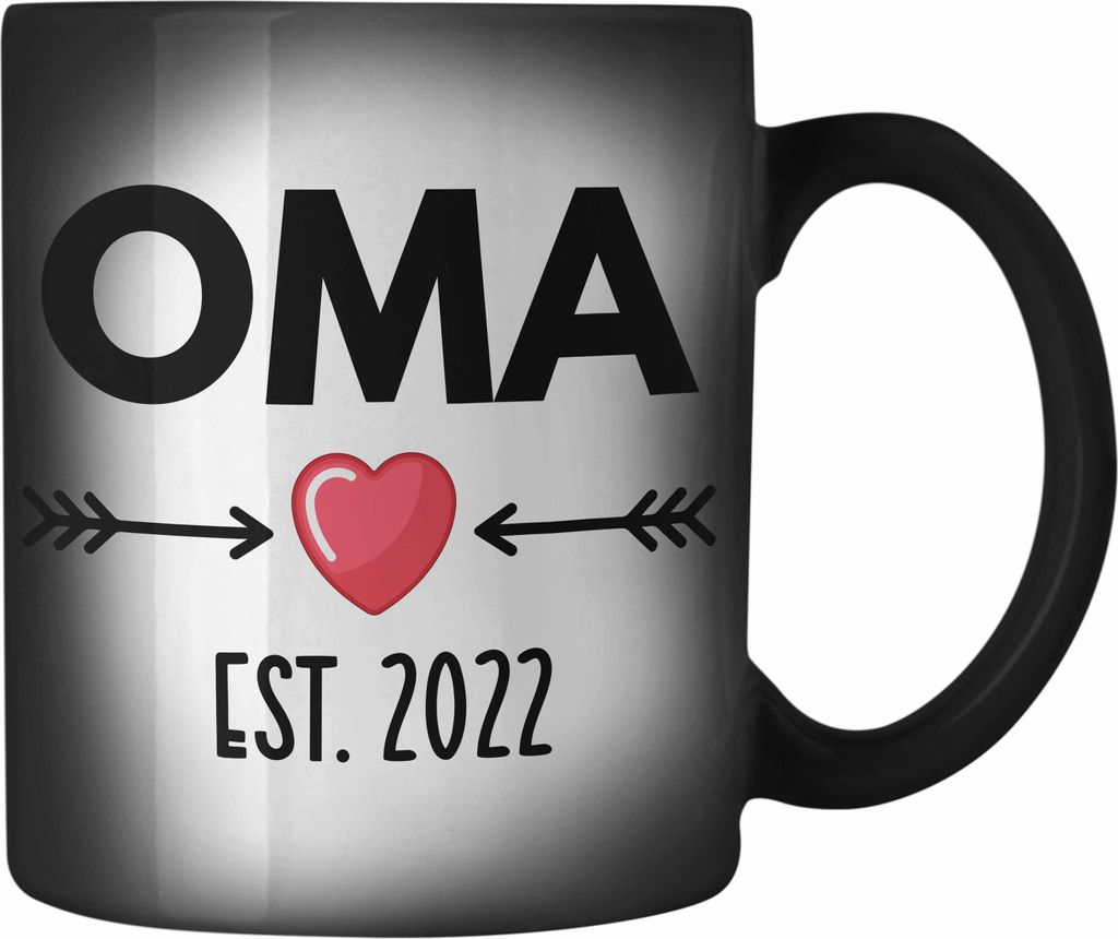 Trendation - Oma 2022 Du Wirst Oma Geschenk Schwangerschaft Verkünden Omi Überraschung Baby Karabiner Farbwechsel Zauber-Tasse Edelstahl (Schwarz)