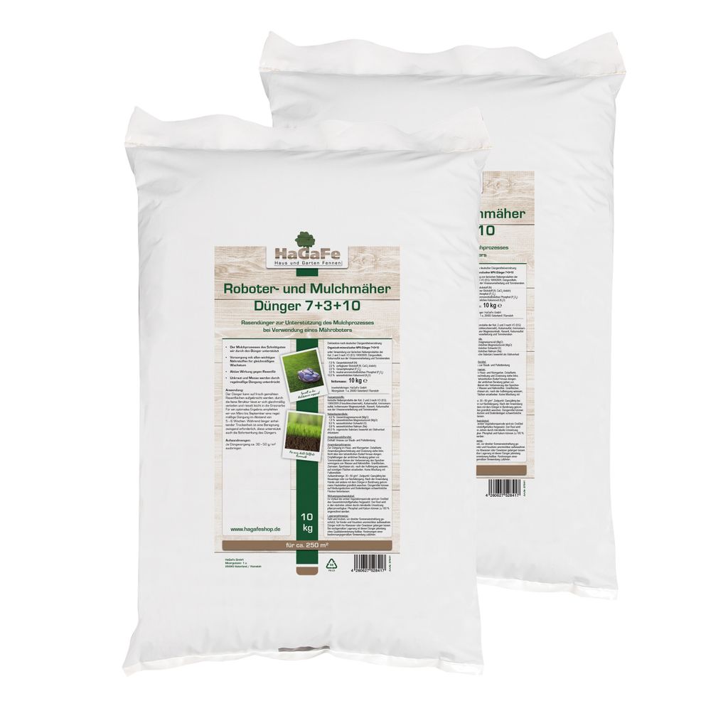 2 x 10kg HaGaFe Rasendünger für Mulchmäher und Mähroboter, Produktbild 
