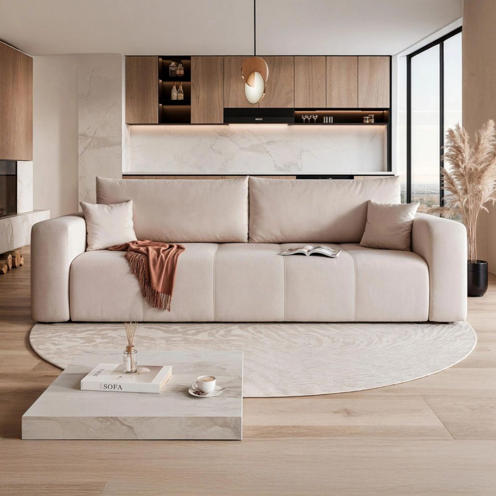 Schlafsofa Couch Orto Manila 02 Beige Samtvelours Produktbild 