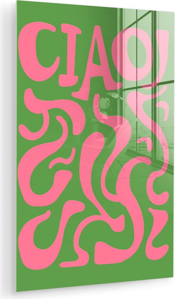 MuchoWow Glasbilder - Bilder auf Wandbild - Foto auf Glas Abstrakt - Rosa - Ciao - Formen 20x30 cm Wanddekoration aus Glas - Acrylglasbild - Acrylb...