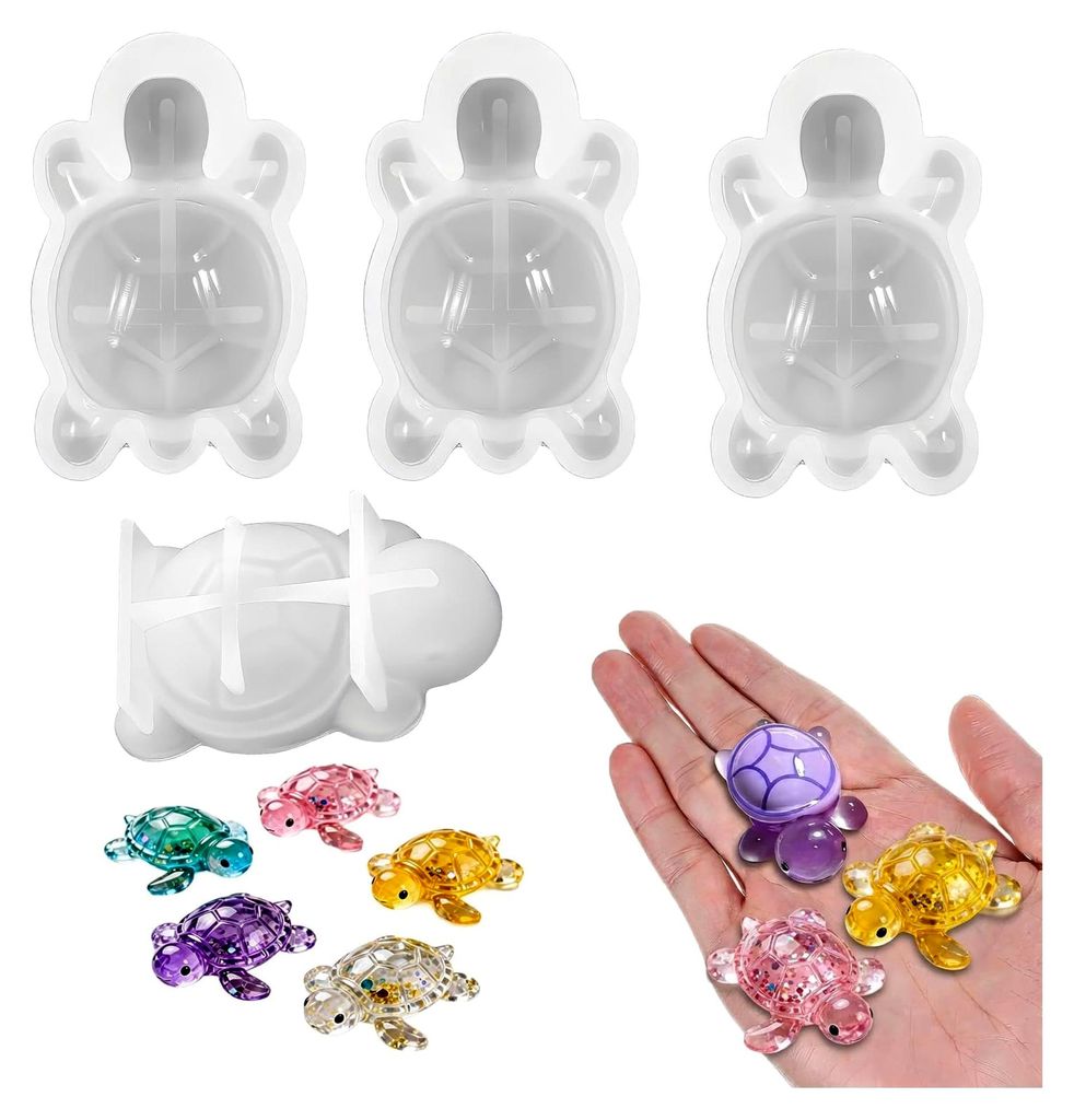 4er-Set Mini-Schildkröten Silikonformen, 3D Tier Gießformen aus flexiblem Silikon für DIY Miniatur Puppenhaus, Harz Schmuck, Seife, Kerzen & Deko