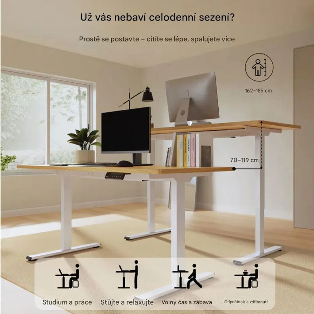 Bureau assis debout blanc réglable électrique - Cadre motorisé seul E1W-PRO