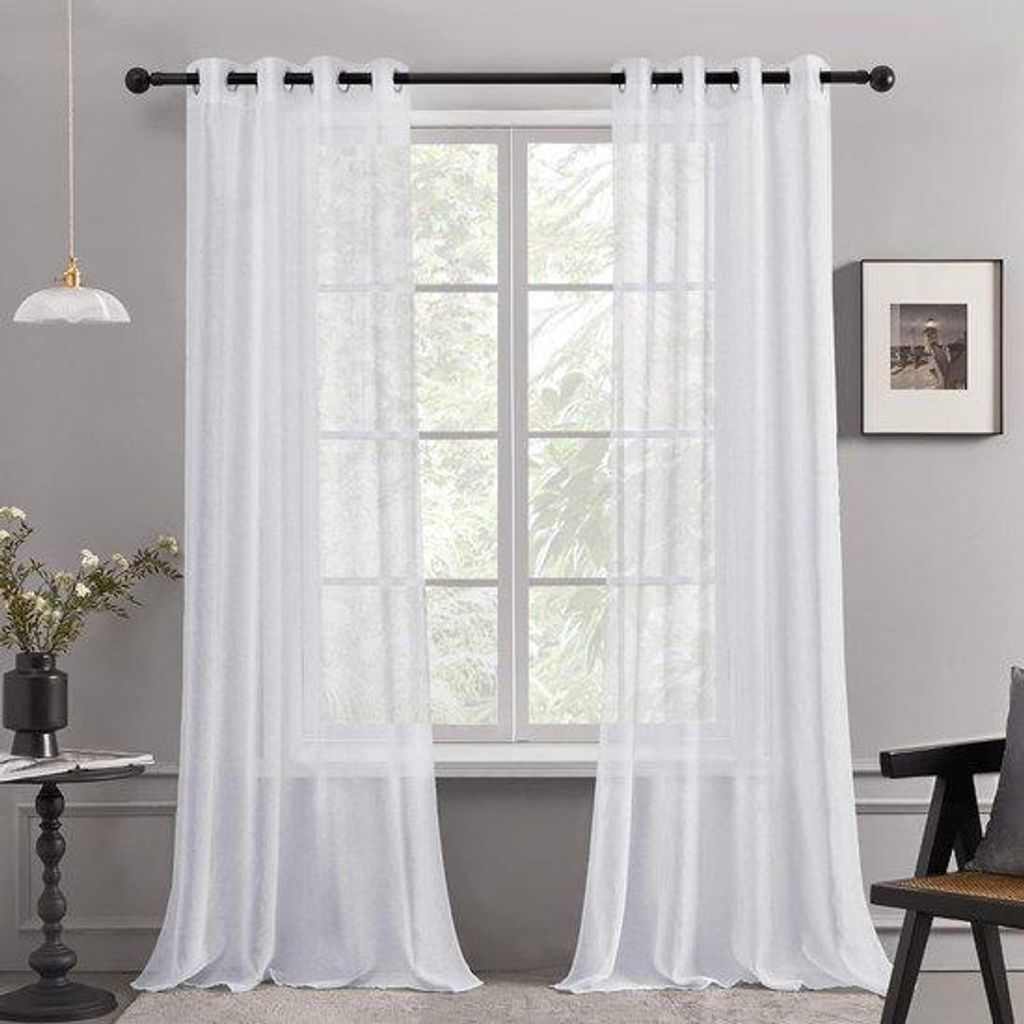Transparante wei wei Vorhänge mit Ringen für Schlafzimmer und Wohnzimmer - Set aus 2 Stücken - 140 x 240 cm