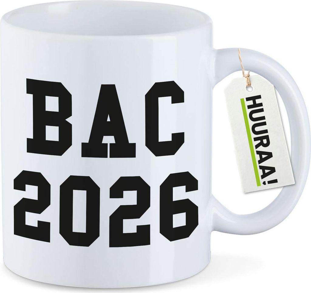 Huuraa Kaffeetasse BAC 2026 Abschluss Frankreich 330ml Weiß Keramik Kaffeebecher Geschenkidee