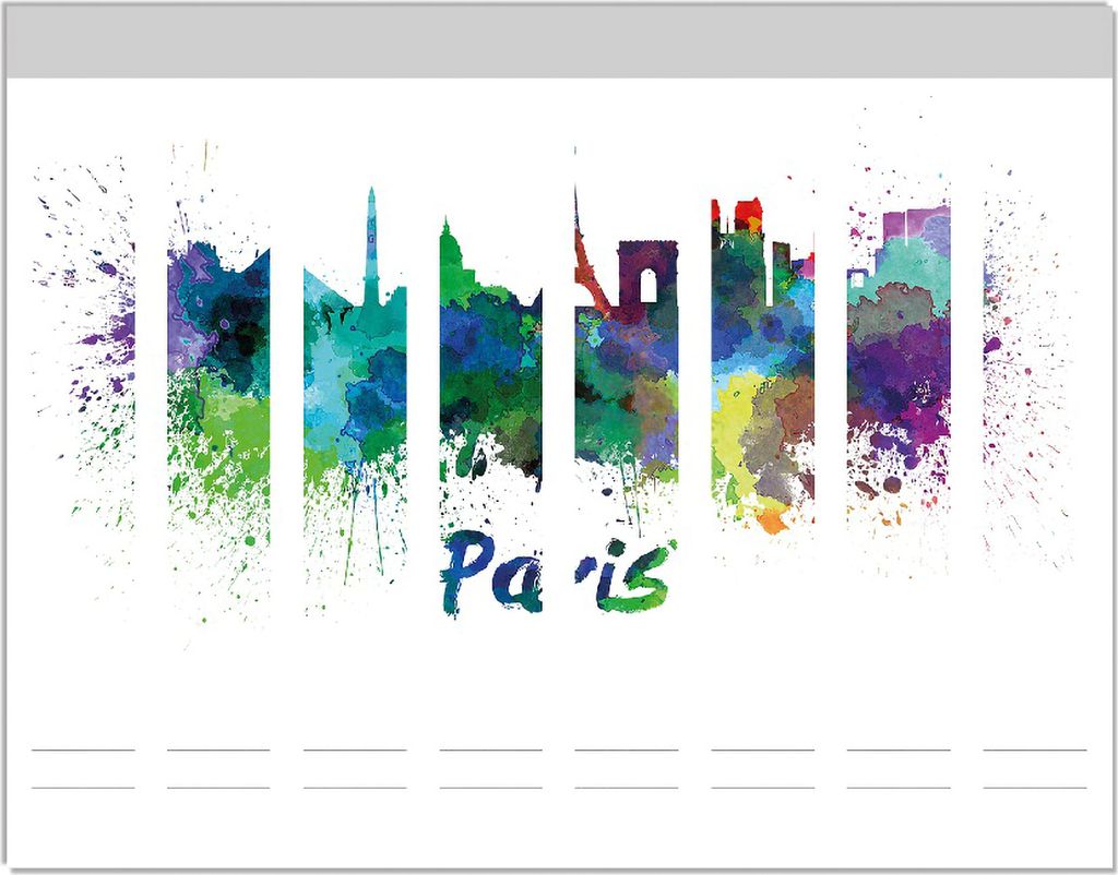 Wallario Ordnerrücken Sticker, selbstklebend für schmale Ordner, 8 Stück, Motiv Städte als Aquarell - Skyline von Paris