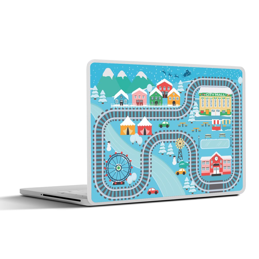 MuchoWow Laptop Aufkleber Sticker Cover Kinder - Schnee - Zug - Vergnügungspark - Blau 30x22 cm - Laptop-Sticker