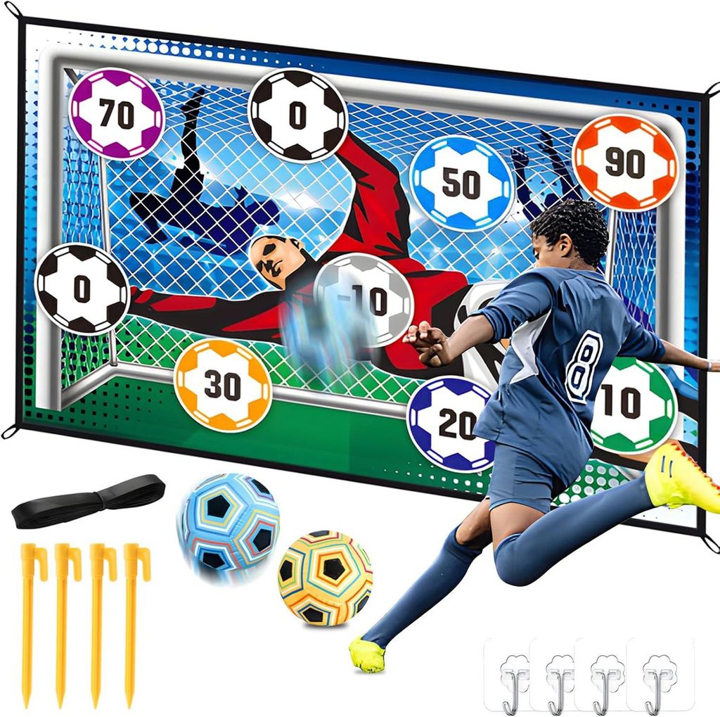 BINYI Fußball Spielset für Kinder Fußballtore Weich Flanell Klettbällen Spielzeug Sportspaß für Garten Indoor Outdoor Fußball-Spielmatte Fus...