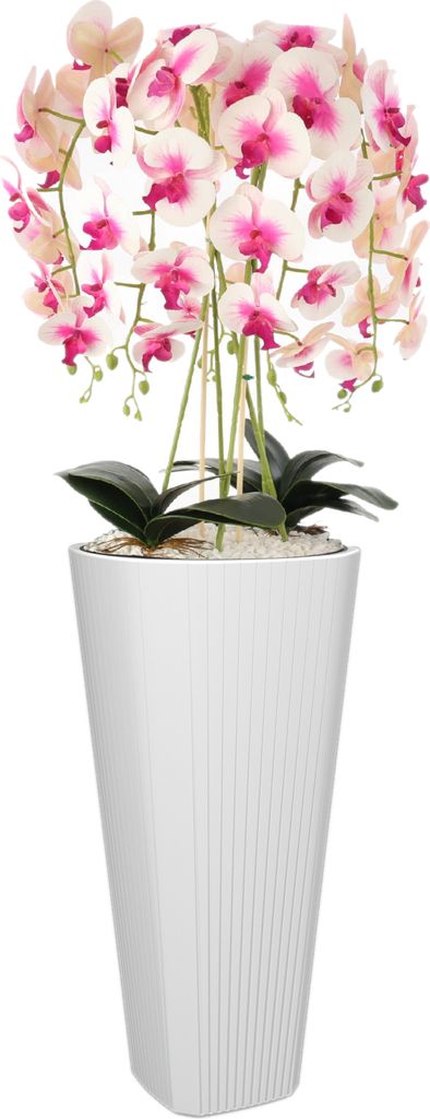 Blumentopf Blumenübertopf Blumenkübel mit Große Einsatz Farbe Weiß Runde Ø39 cm H 81 cm Rille Oberfläche Matt Kunststoff Modern GlamourTerras...