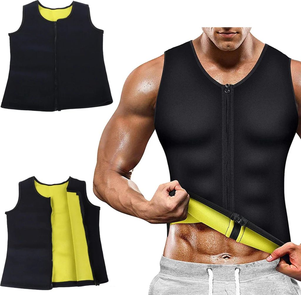 Herren Neopren Fitnessshirt mit Reißverschluss – Figurformendes Trainingsshirt für Fettverbrennung & Muskeldefinition Schnelltrocknend, Größe...