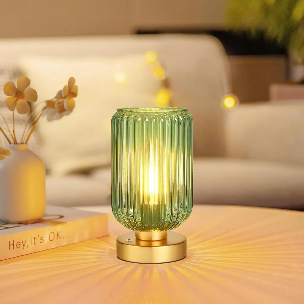 Lampada Da Tavolo LED In Stile Tiffany – Paralume In Vetro Colorato Fatto A Mano, Base In Resina, Luce Calda Per Comodino - 3