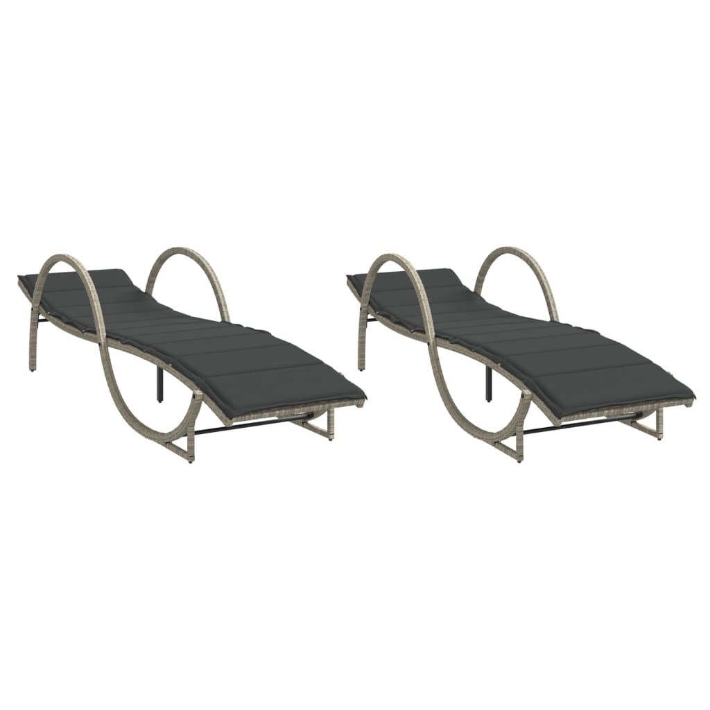 vidaXL Sonnenliegen 2 Stk. mit Auflagen Hellgrau Poly Rattan