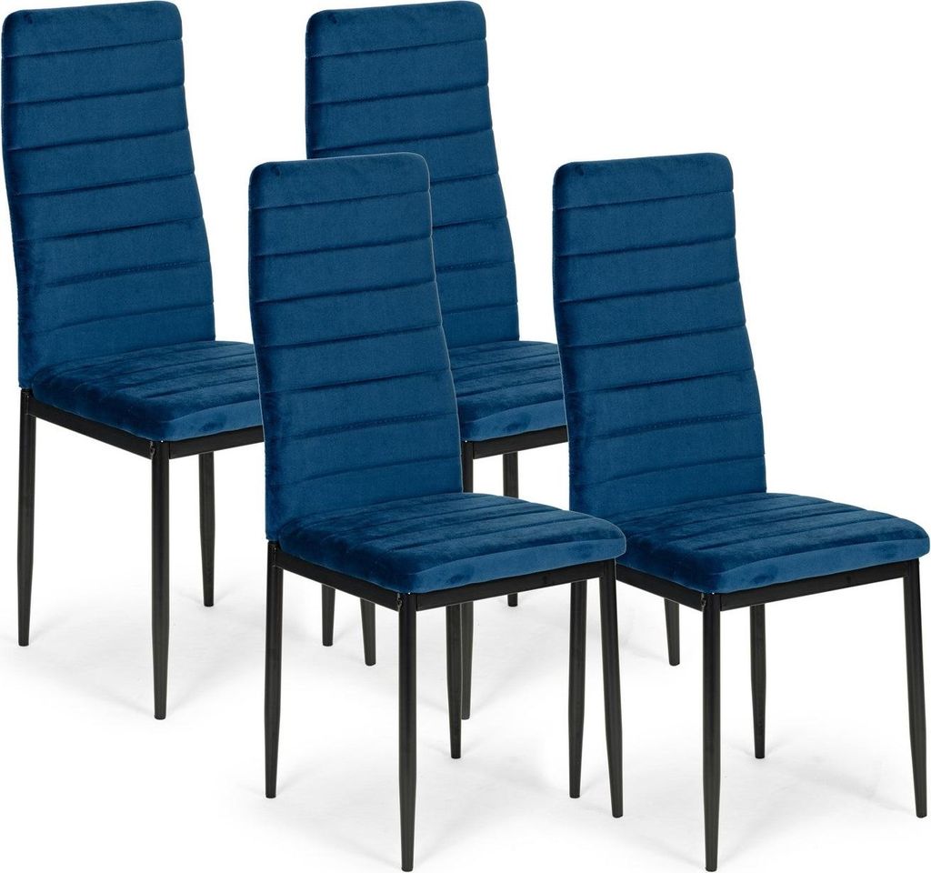 Stühle mit konturierter Rückenlehne - BLAUER SAMT - 4er-Set