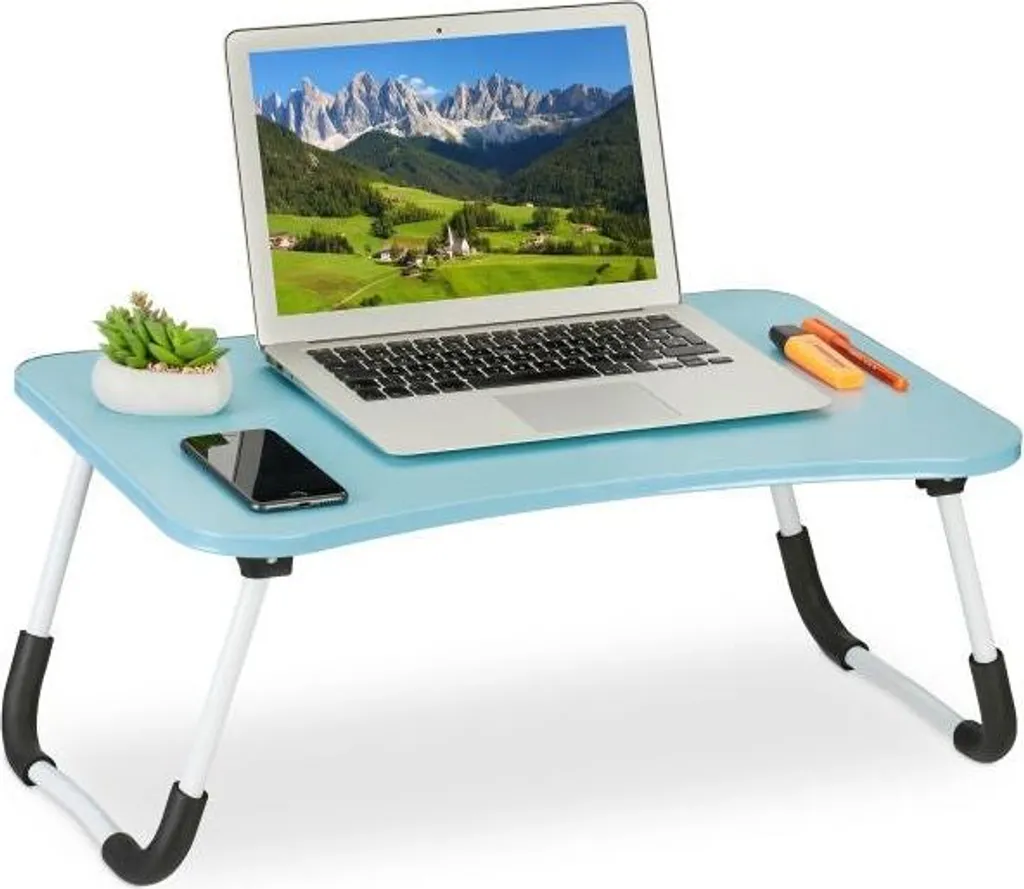 Tavolino Porta PC Azzurro Ergonomico - Scrivania Portatile per Divano