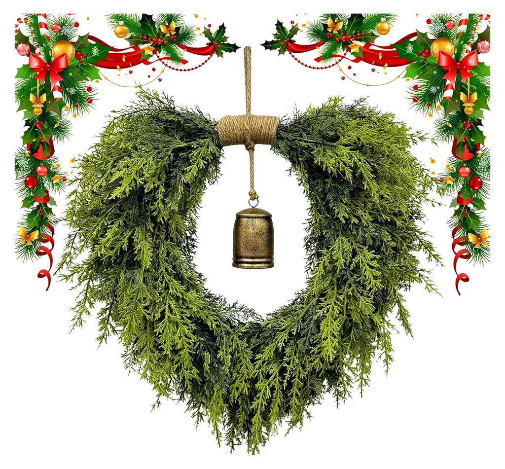 Weihnachtsglocke | Künstliche Girlande für die Haustür mit Glocken | Saisonale Dekoration für Fenster, Tisch, Wand, Wohnung, Terrasse, Innen- u...
