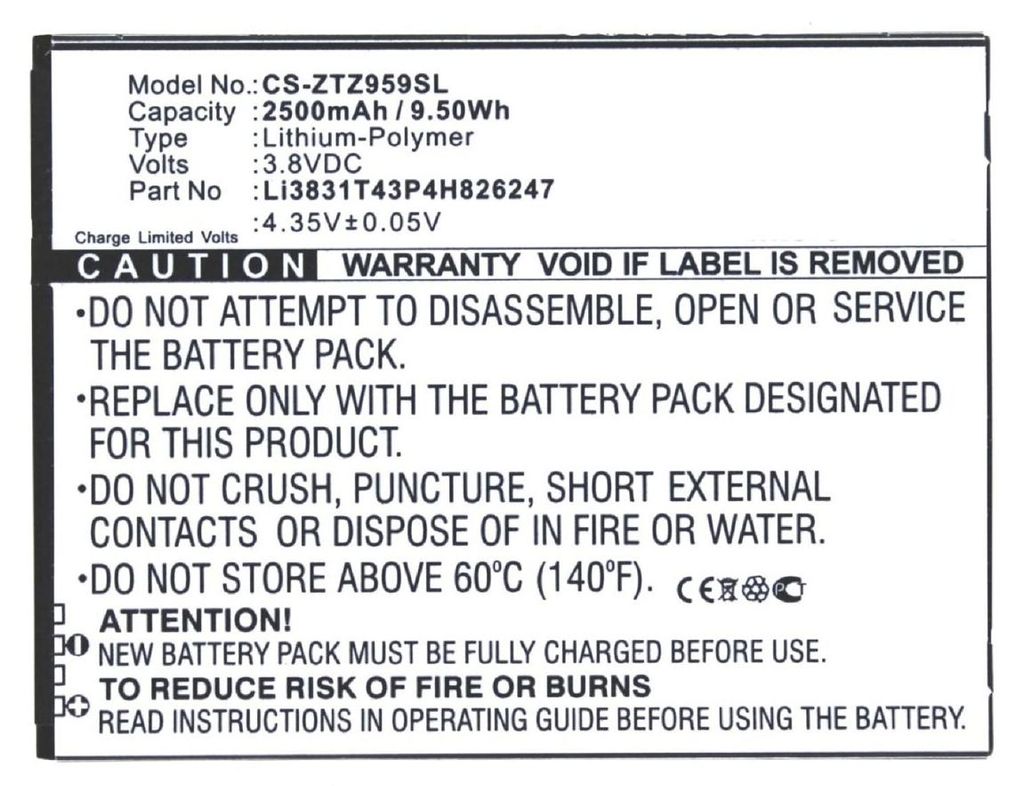 Akku für Zte 3Neo MF287 Li-Pol 3,8 Volt 2500 mAh schwarz. Produktbild 