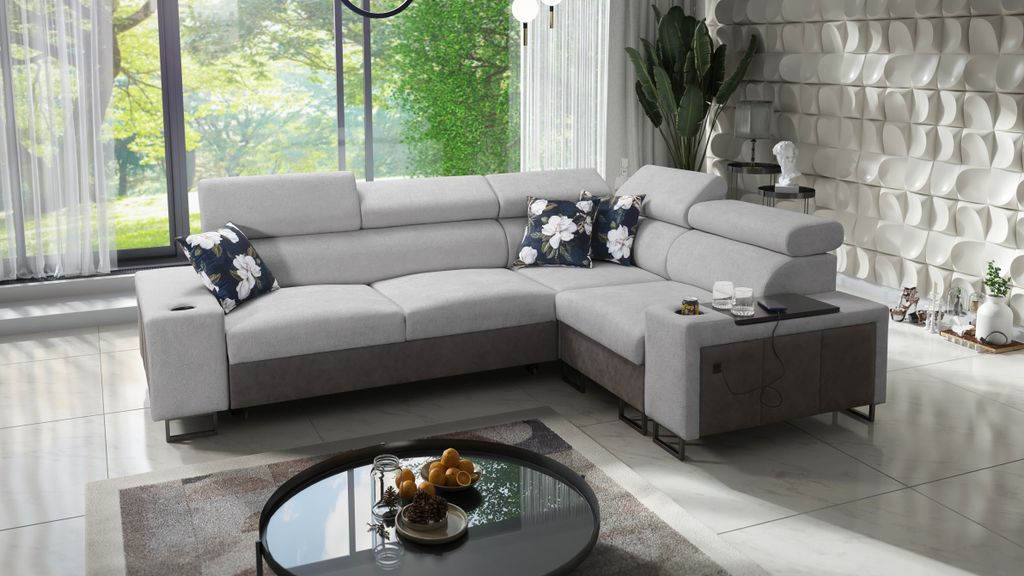 Kaiser Möbel s Ecksofa mit Schlaffunktion MELODY II, Tauro/Freya Graphit/Grau Rechts
