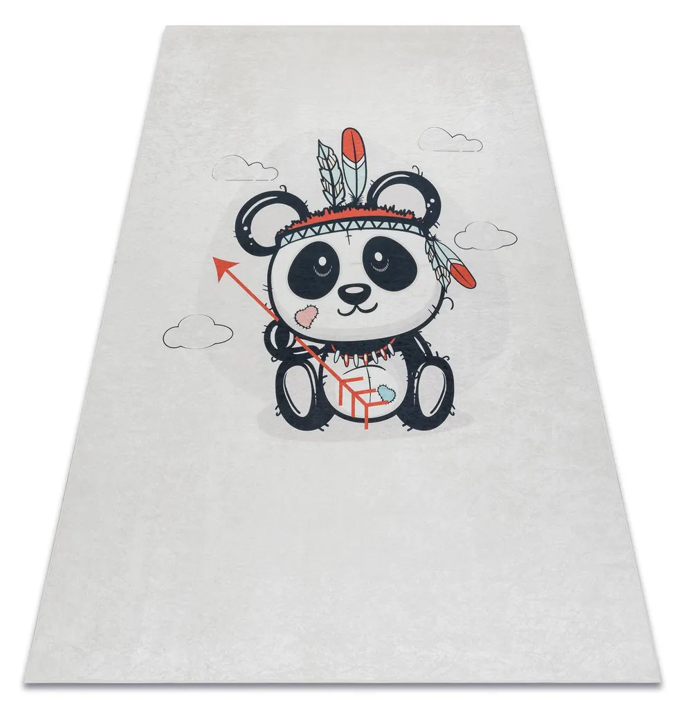 Grand Tapis Panda Antidérapant 140x190 cm Lavable pour Enfant Beige