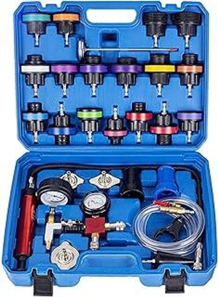 28 TLG Kühlsystemtester Kühlsystem Abdrückgerät Kühlerabdrückgerät Druckluft Werkzeug,Kühlmittel Pumpe Wassertank Lecksucher Werkzeug