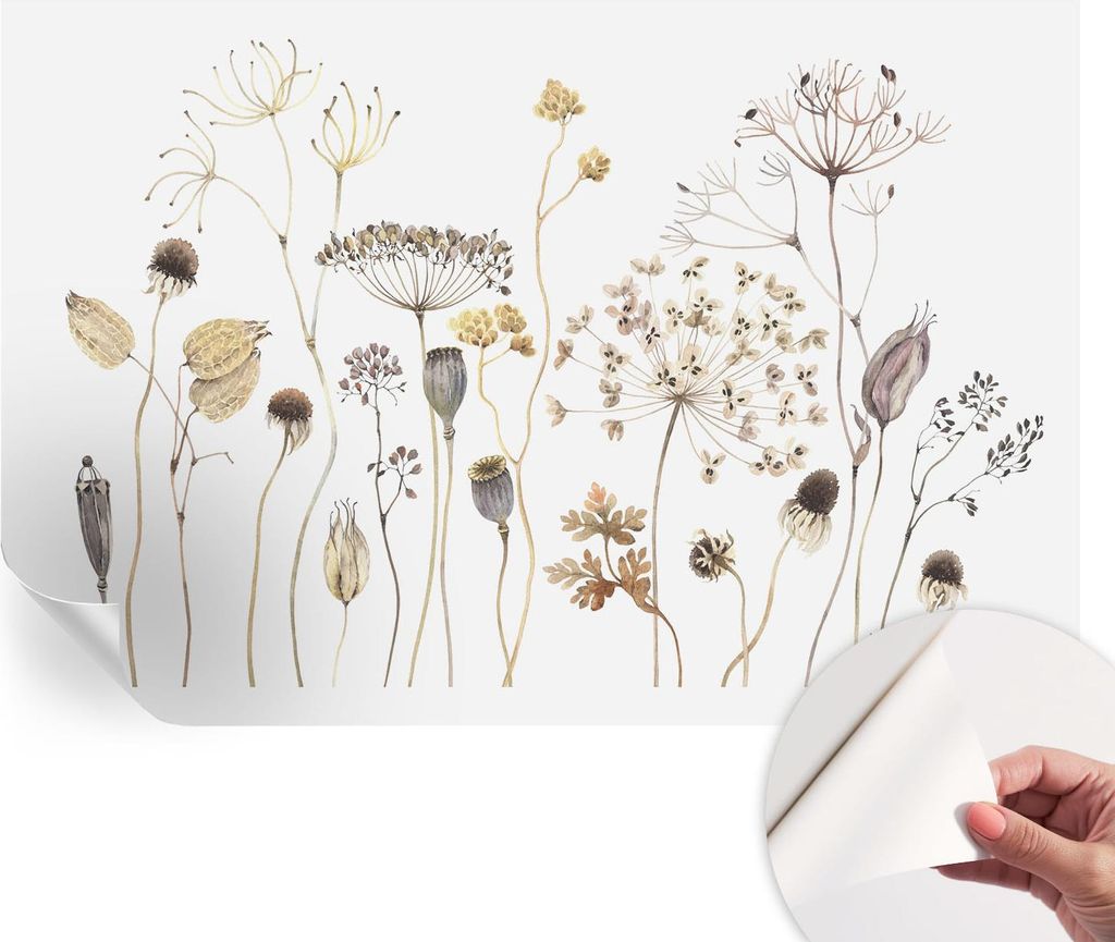Selbstklebende Wandtapete - Dekorative Tapete für Wohnzimmer - Klebefolie für Wandbilder - Tapetenfolie für Wanddekoration - 104x70 cm - Wildblumen