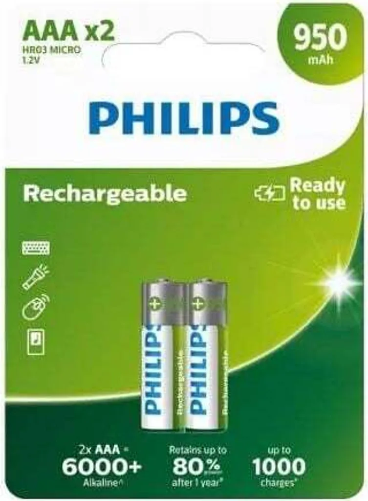 Potenza Infinita: 2 Pile Philips AAA 950mAh Ricaricabili Ni-MH