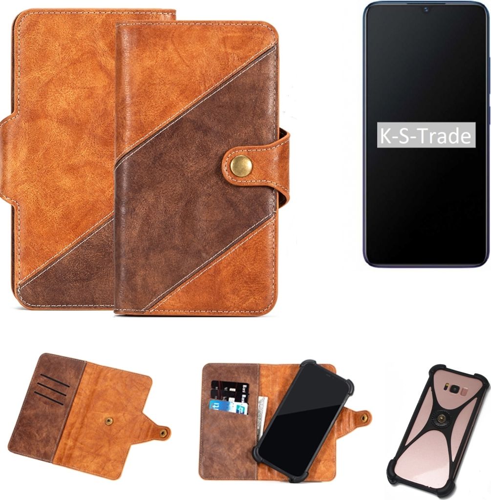 K-S-Trade Handy-Hülle Schutz-Hülle Bookstyle Case Wallet-Case kompatibel mit Vivo V11 Handy Cover Bumper Kantenschutz Smartphone dunkelbraun braun