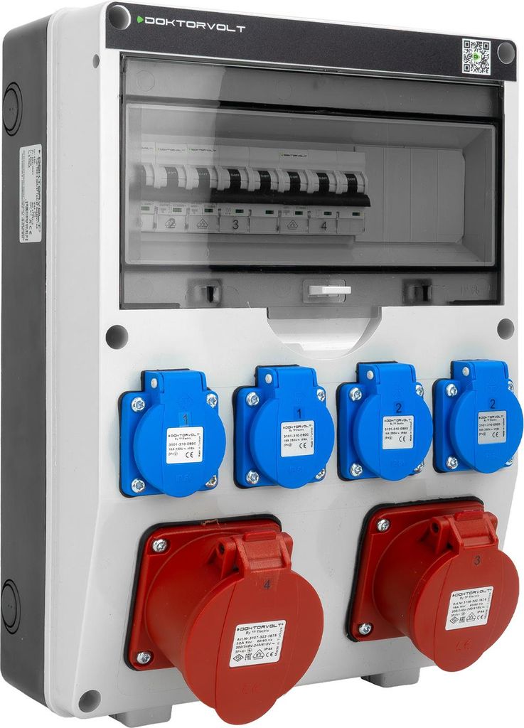 Baustromverteiler 32A 16A CEE 4x230V mit LS-Schalter TGD-S Stromverteiler Wandverteiler Doktorvolt DV-6036-D