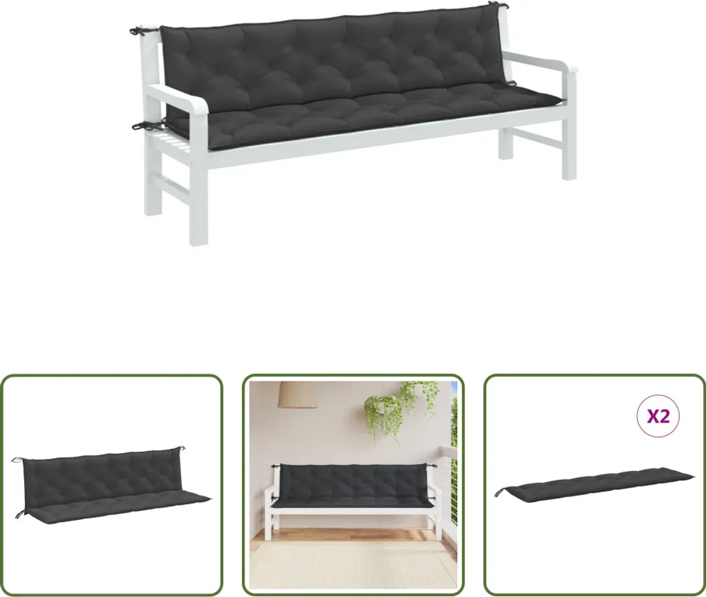 Offerta Set 2 Cuscini 200x50x7 cm Antracite per Panca Esterno