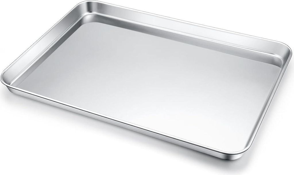 A clean, professional studio shot of a rectangular baking sheet.