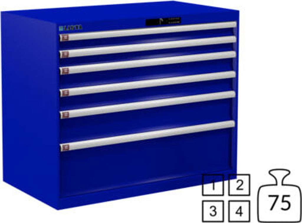 Lista Schubladenschrank - 78.747.090 - 850x1.023x572 mm (HxBxT) - 6 Schubladen - 75 kg - Code Lock - enzianblau (RAL 5010)