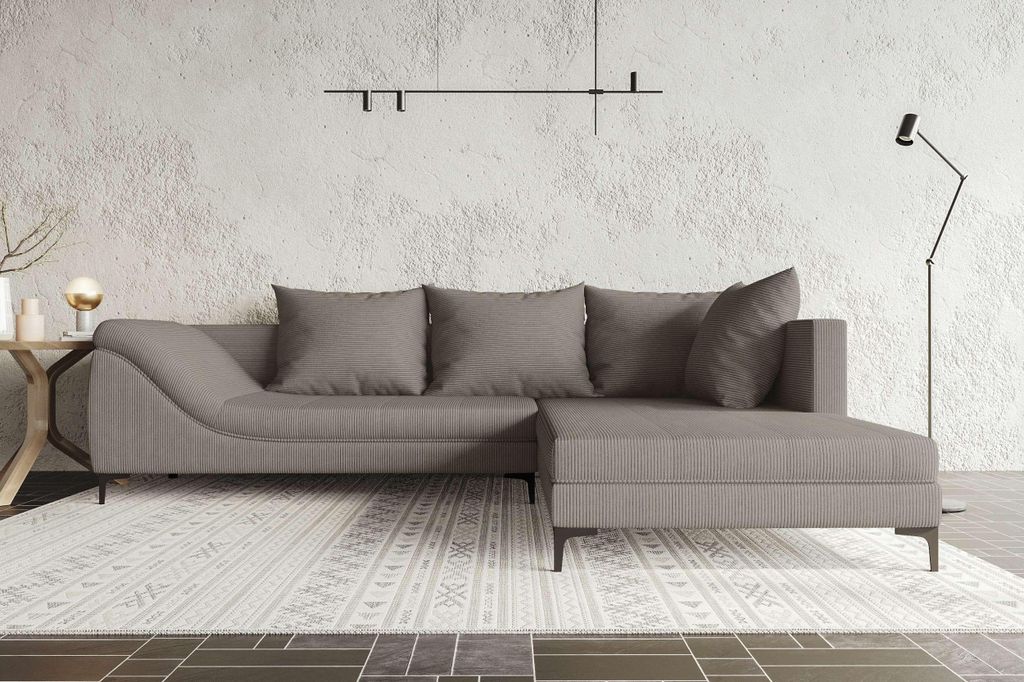 99rooms Loni Ecksofa Cordstoff POSO Cappuccino Rechts