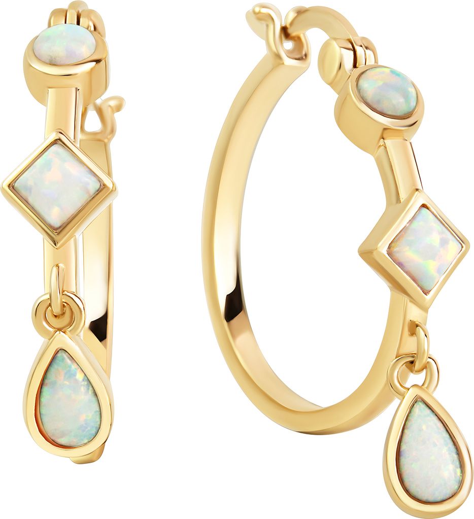V Creolen 925/- Sterling Silber 2,2cm gelb Opal weiß 358210244V