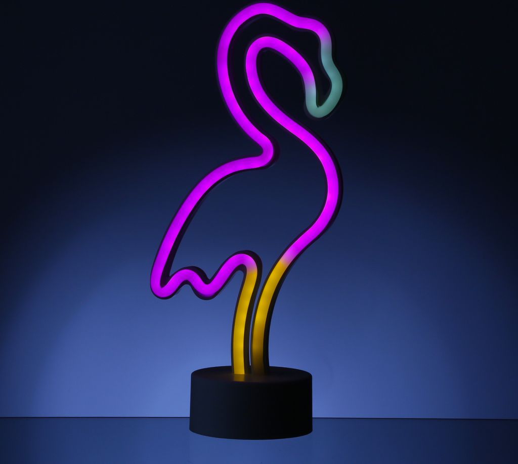 LED NEON Figur FLAMINGO - Dekoleuchte - H- 30cm - Batterie oder USB Betrieb - stehend - pink-gelb