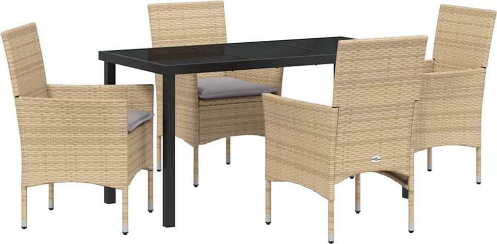 vidaXL Garten Essgruppe mit Kissen 5 pcs Beige Poly-Rattan