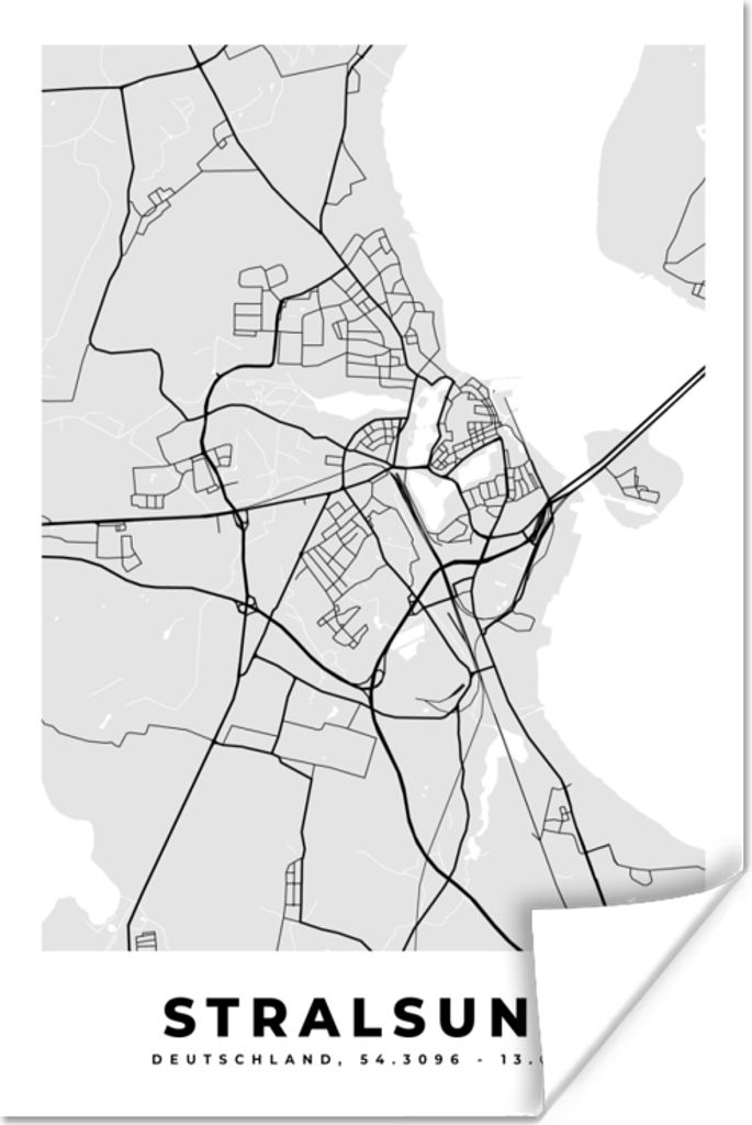 MuchoWow Poster Stralsund - Karte - Deutschland - Karte 120x180 cm - Kunstposter