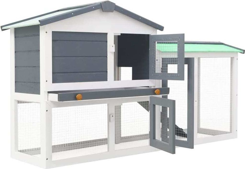 Eleganter Möbel Großer Kaninchenstall Grau und Weiß 145x45x84cm Holz - CJG772836 - Kleintier-Ställe