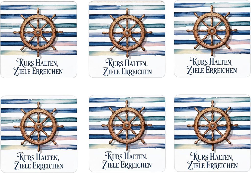Steuerrad 6er Set Untersetzer aus Holz - Kurs halten, Ziele erreichen