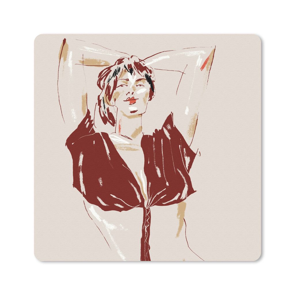 MuchoWow Mauspad Mousepad Porträt - Frau - Rot - Abstrakt 20x20 cm - Mousepads - Maus Mat - Pad - Mausunterlage - Desk Mat - Bureauartikeln